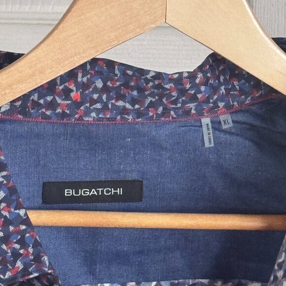 NWT Bugatchi L/S Button-down Shirt in Abstract Pattern of Red, Blue, Black, XL - Picture 4 of 4